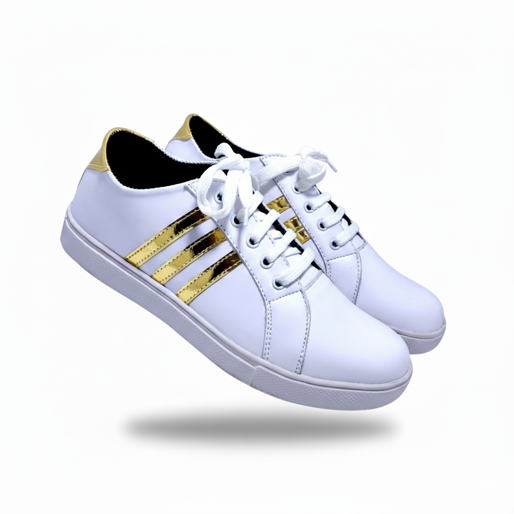 White & Gold Casual Sneaker – Unisex Stylish Everyday Wear